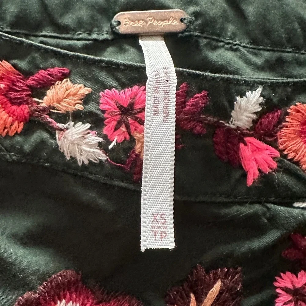 Free People Havana‎ Asymmetrical Embroidered Peasant Dress XS Green Floral